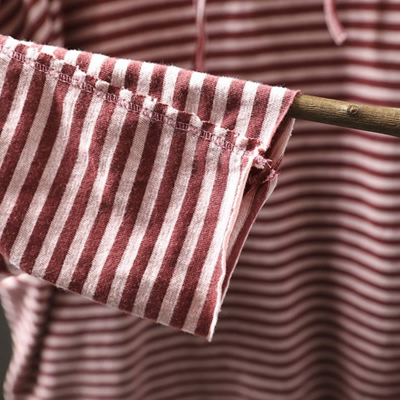 Sudadera con capucha de algodón de manga larga para mujer con estampado de rayas de primavera y Buddha Stones - image 9