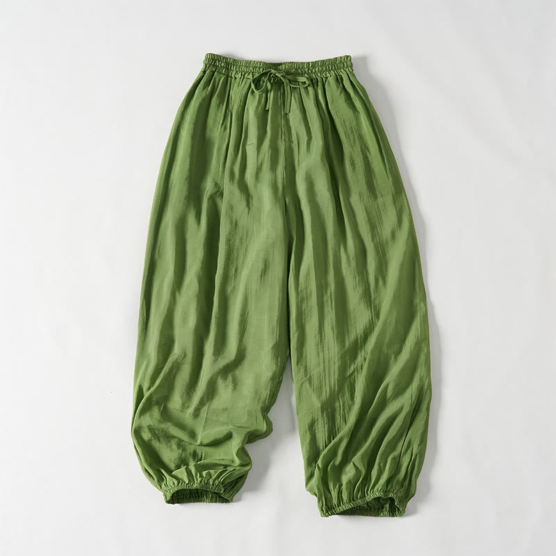Pantalones de algodón con cordón ajustable y bolsillos hasta el tobillo para mujer, color verde verano Buddha Stones - image 1