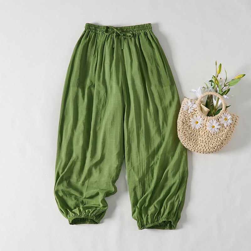 Pantalones de algodón con cordón ajustable y bolsillos hasta el tobillo para mujer, color verde verano Buddha Stones - Verde mar oscuro - US14，UK/AU18，EU46 (2XL) - image 0