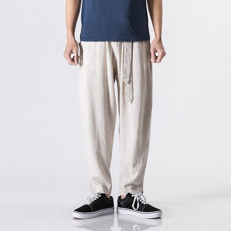 Pantalones harén de algodón con bolsillos para hombre, diseño sencillo y color liso , Buddha Stones Commute - Lino - US/UK/AU46, EU56 (5XL) - image 5