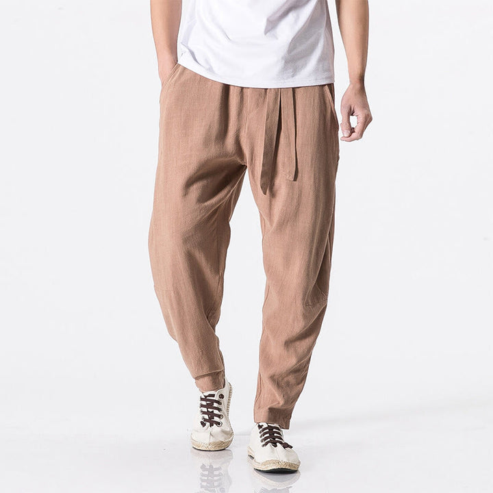 Pantalones harén de algodón con bolsillos para hombre, diseño sencillo y color liso , Buddha Stones Commute - BurlyWood - US/UK/AU46, EU56 (5XL) - image 0