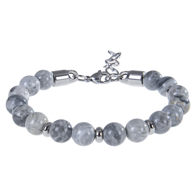 Pulsera protectora con varias cuentas de piedra natural de ojo de tigre y Buddha Stones - Jaspe gris (circunferencia de la muñeca: 17-20 cm) - image 4