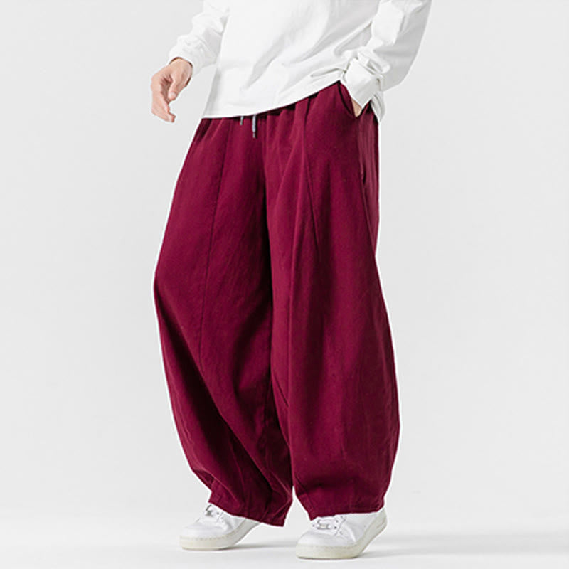Pantalones de algodón de pierna ancha con bolsillos para hombre, diseño de cordón liso, estilo viajero invernal Buddha Stones - image 35