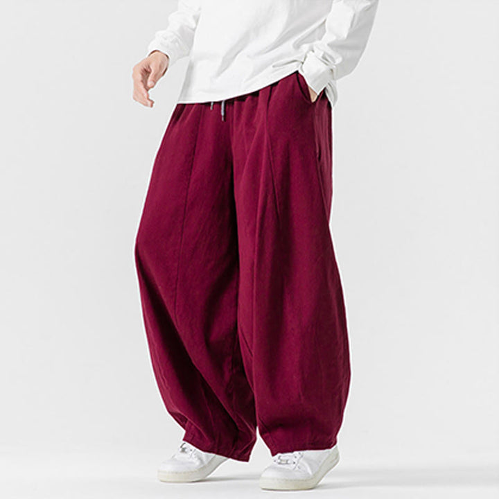 Pantalones de algodón de pierna ancha con bolsillos para hombre, diseño de cordón liso, estilo viajero invernal Buddha Stones - image 35