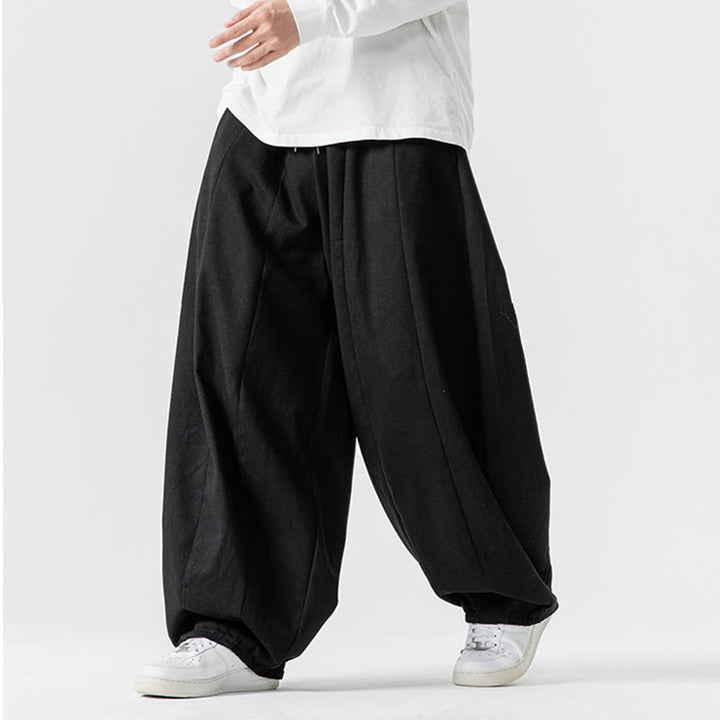Pantalones de algodón de pierna ancha con bolsillos para hombre, diseño de cordón liso, estilo viajero invernal Buddha Stones - image 44
