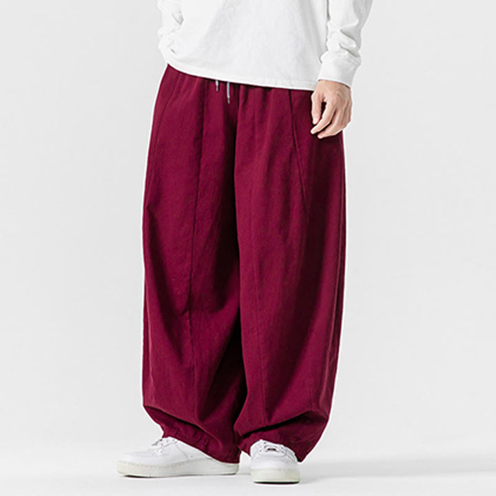 Pantalones de algodón de pierna ancha con bolsillos para hombre, diseño de cordón liso, estilo viajero invernal Buddha Stones - image 34