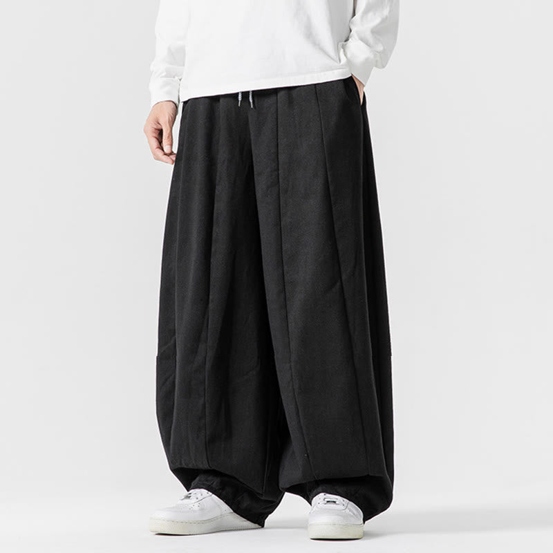 Pantalones de algodón de pierna ancha con bolsillos para hombre, diseño de cordón liso, estilo viajero invernal Buddha Stones - image 39
