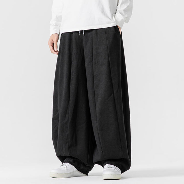 Pantalones de algodón de pierna ancha con bolsillos para hombre, diseño de cordón liso, estilo viajero invernal Buddha Stones - image 39