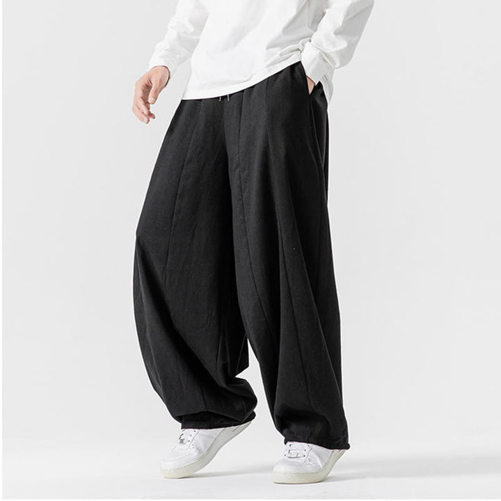 Pantalones de algodón de pierna ancha con bolsillos para hombre, diseño de cordón liso, estilo viajero invernal Buddha Stones - image 42