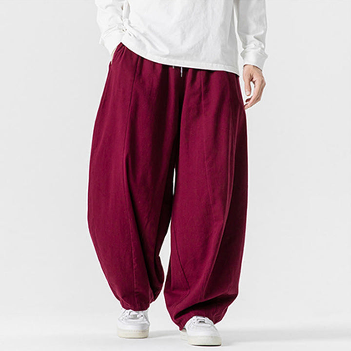 Pantalones de algodón de pierna ancha con bolsillos para hombre, diseño de cordón liso, estilo viajero invernal Buddha Stones - image 32