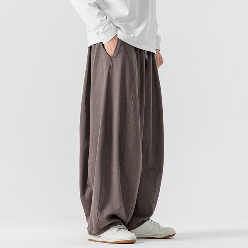 Pantalones de algodón de pierna ancha con bolsillos para hombre, diseño de cordón liso, estilo viajero invernal Buddha Stones - image 28