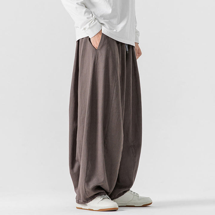 Pantalones de algodón de pierna ancha con bolsillos para hombre, diseño de cordón liso, estilo viajero invernal Buddha Stones - image 28