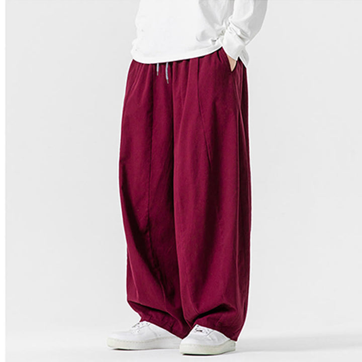 Pantalones de algodón de pierna ancha con bolsillos para hombre, diseño de cordón liso, estilo viajero invernal Buddha Stones - image 33