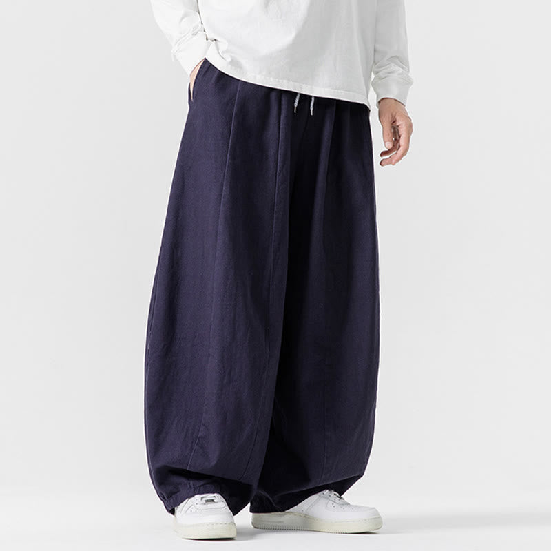 Pantalones de algodón de pierna ancha con bolsillos para hombre, diseño de cordón liso, estilo viajero invernal Buddha Stones - image 3