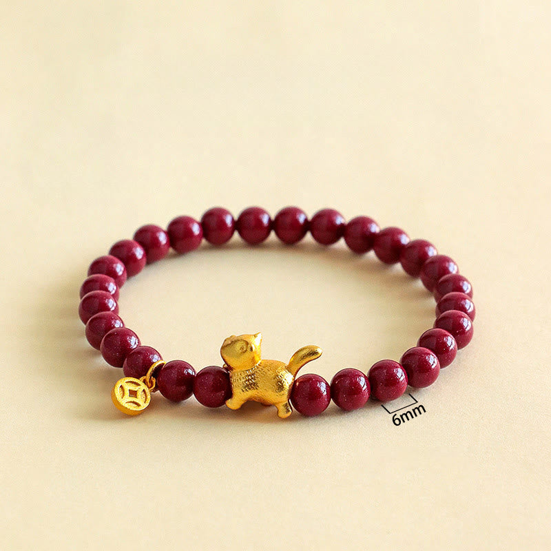 Pulsera de cuentas con Buddha Stones, amuleto de gato de la suerte, granate, cinabrio y protección para la calma. - image 8