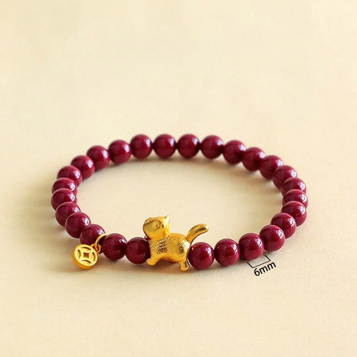 Pulsera de cuentas con Buddha Stones, amuleto de gato de la suerte, granate, cinabrio y protección para la calma. - image 8