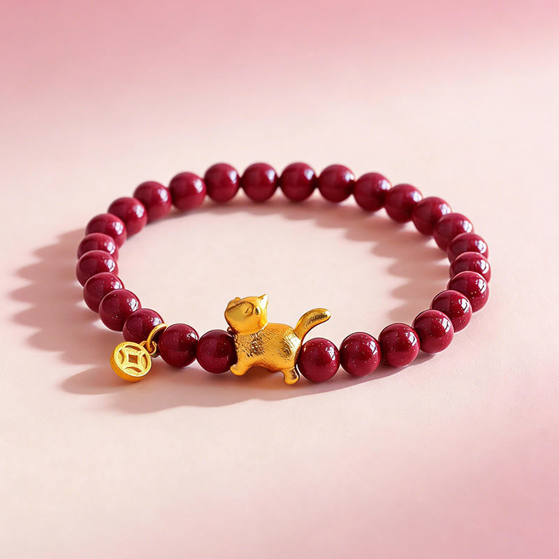 Pulsera de cuentas con Buddha Stones, amuleto de gato de la suerte, granate, cinabrio y protección para la calma. - image 10