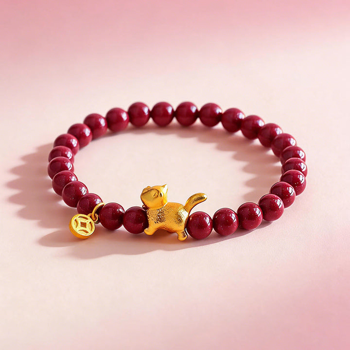 Pulsera de cuentas con Buddha Stones, amuleto de gato de la suerte, granate, cinabrio y protección para la calma. - image 10