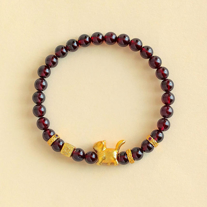 Pulsera de cuentas con Buddha Stones, amuleto de gato de la suerte, granate, cinabrio y protección para la calma. - image 2