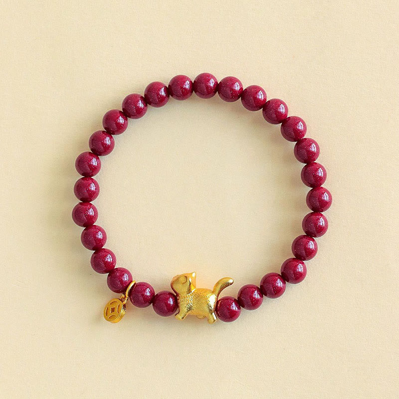 Pulsera de cuentas con Buddha Stones, amuleto de gato de la suerte, granate, cinabrio y protección para la calma. - image 9