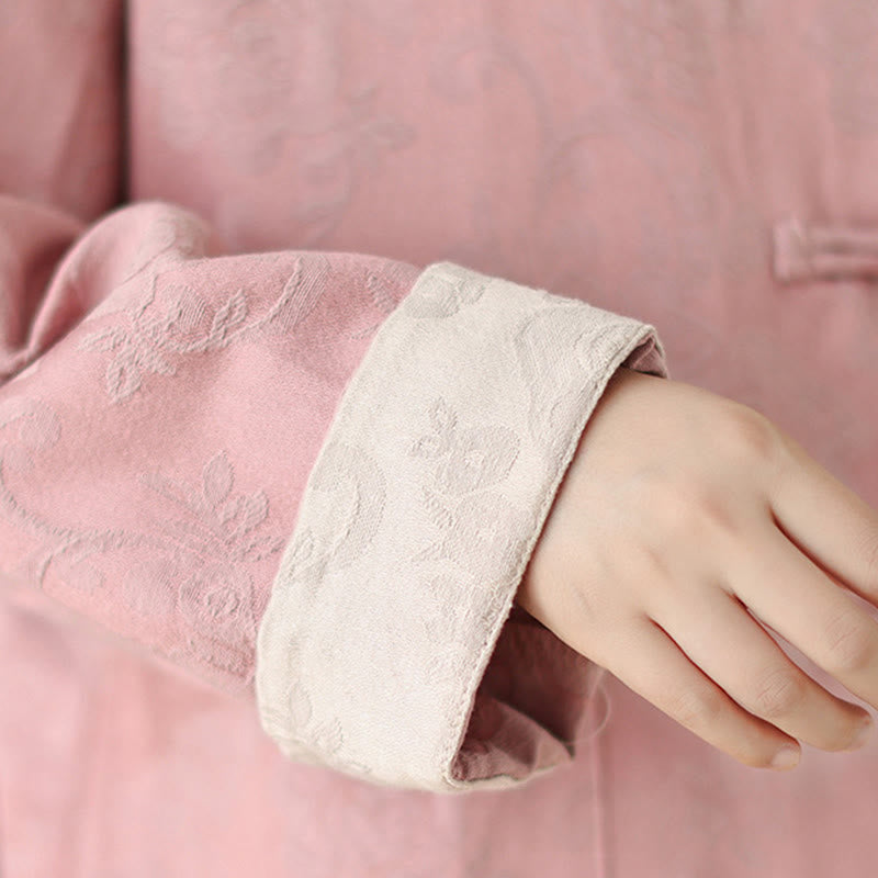 Camisa de algodón para mujer, manga larga, cuello alto, botones de rana y estampado floral otoñal con Buddha Stones - image 10