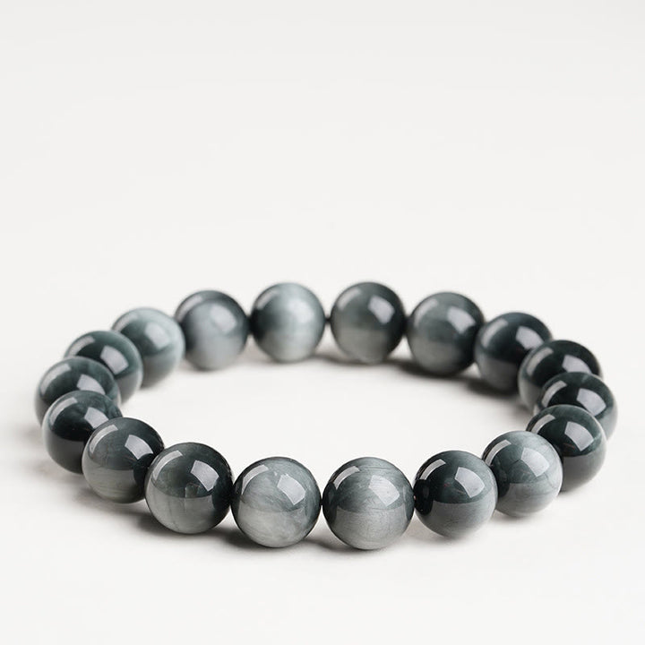 Pulsera de cuentas de piedra ojo de águila con Buddha Stones y calma positiva - Piedra de ojo de águila de grado 7A - 16-16,8 mm - image 0