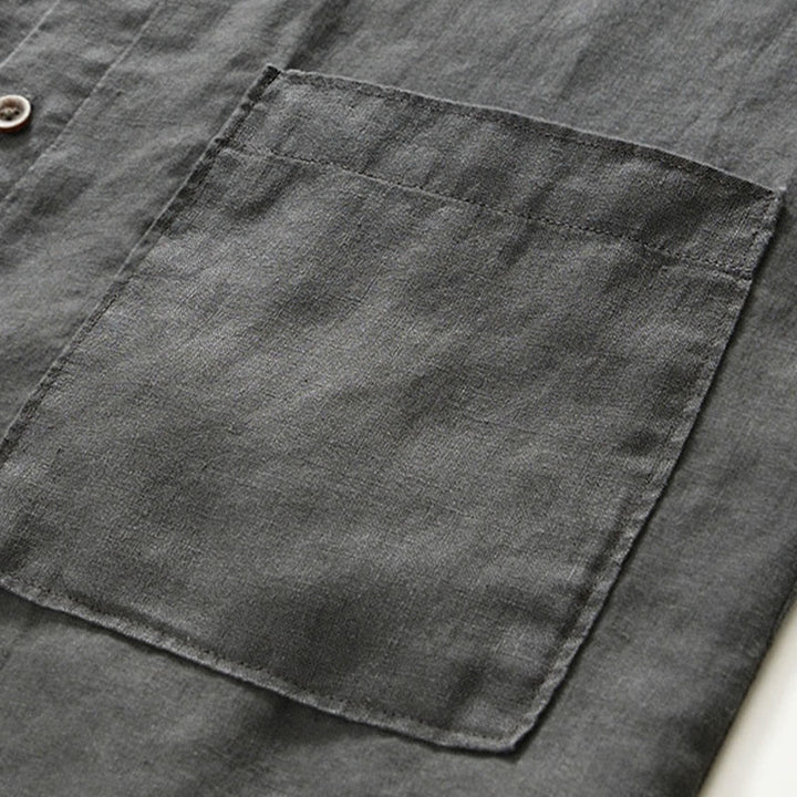 Camisa de lino para hombre con cuello alto, manga tres cuartos y bolsillos, color liso, con botones y estampado de Buddha Stones Fall - image 7