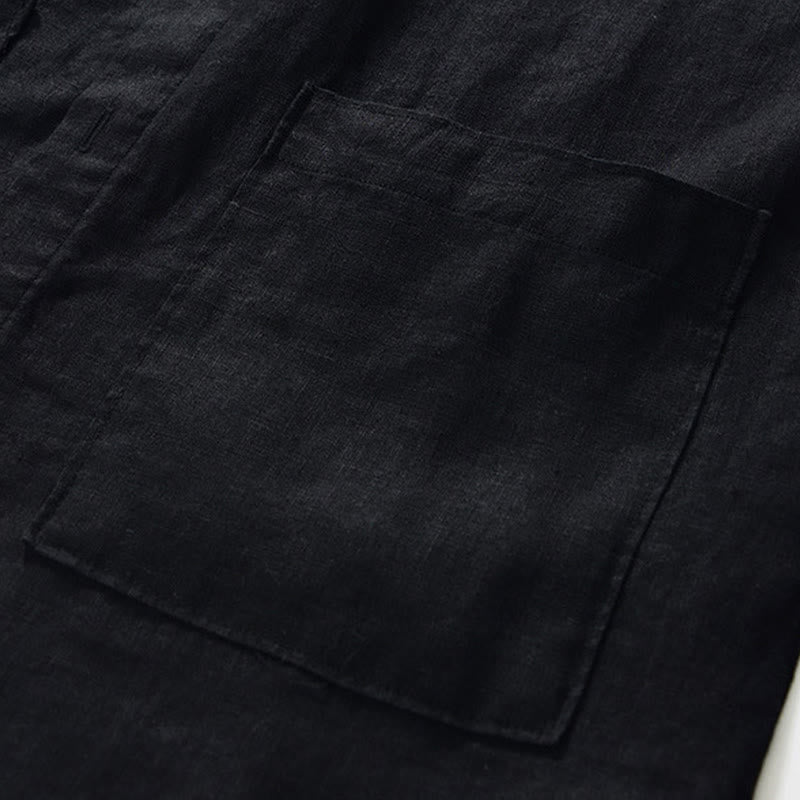 Camisa de lino para hombre con cuello alto, manga tres cuartos y bolsillos, color liso, con botones y estampado de Buddha Stones Fall - image 16