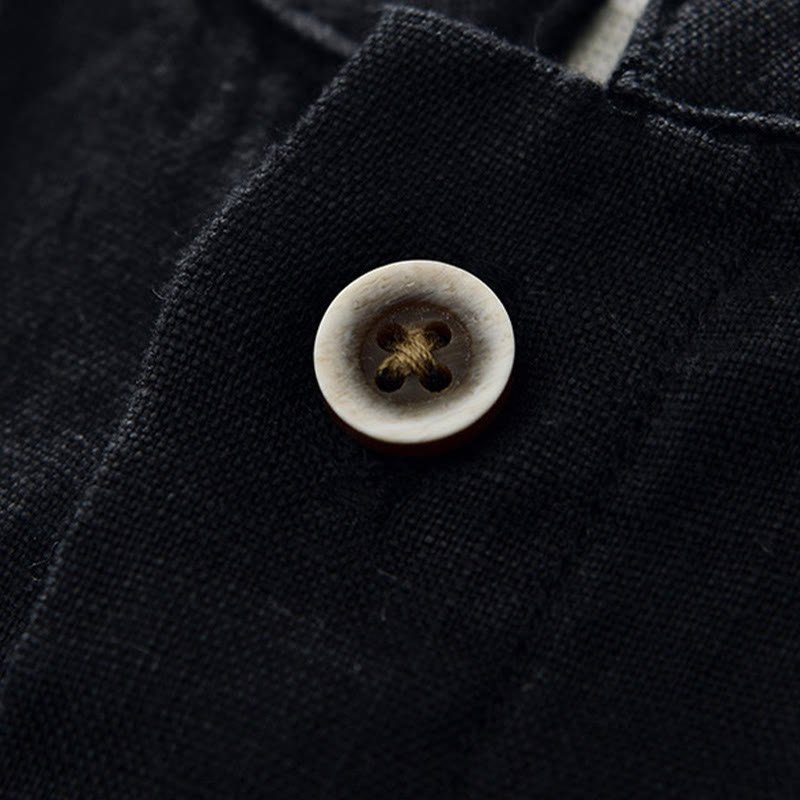 Camisa de lino para hombre con cuello alto, manga tres cuartos y bolsillos, color liso, con botones y estampado de Buddha Stones Fall - image 13