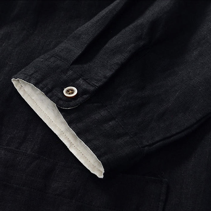 Camisa de lino para hombre con cuello alto, manga tres cuartos y bolsillos, color liso, con botones y estampado de Buddha Stones Fall - image 14