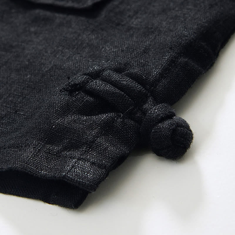 Camisa de lino para hombre con cuello alto, manga tres cuartos y bolsillos, color liso, con botones y estampado de Buddha Stones Fall - image 15