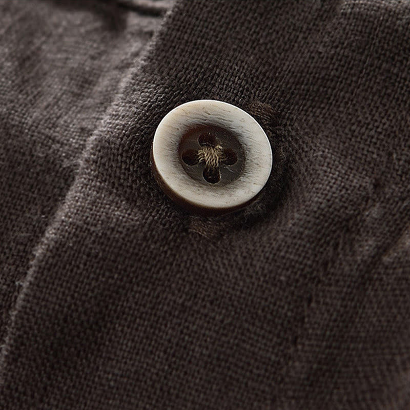 Camisa de lino para hombre con cuello alto, manga tres cuartos y bolsillos, color liso, con botones y estampado de Buddha Stones Fall - image 20