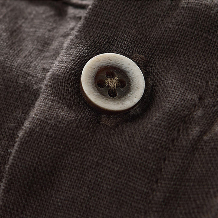 Camisa de lino para hombre con cuello alto, manga tres cuartos y bolsillos, color liso, con botones y estampado de Buddha Stones Fall - image 20