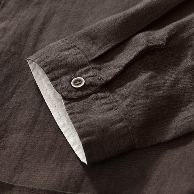 Camisa de lino para hombre con cuello alto, manga tres cuartos y bolsillos, color liso, con botones y estampado de Buddha Stones Fall - image 21