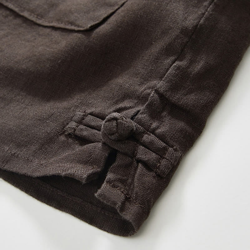 Camisa de lino para hombre con cuello alto, manga tres cuartos y bolsillos, color liso, con botones y estampado de Buddha Stones Fall - image 23