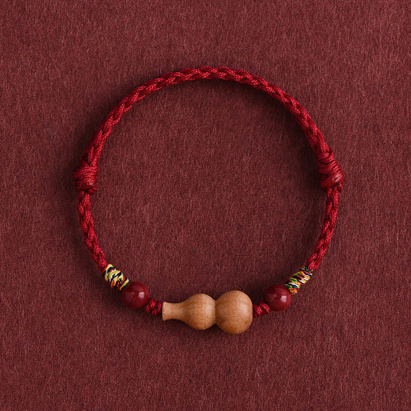 Pulsera ajustable de madera de melocotón con Buddha Stones y calabaza para la riqueza y la suerte - Cuerda roja oscura (circunferencia de la muñeca: 15-19 cm) - image 0
