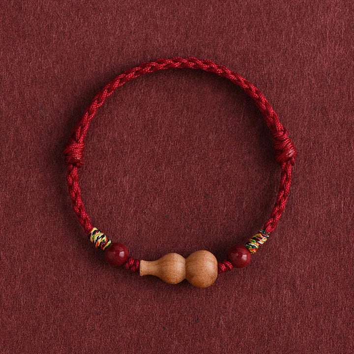 Pulsera ajustable de madera de melocotón con Buddha Stones y calabaza para la riqueza y la suerte - Cuerda roja oscura (circunferencia de la muñeca: 15-19 cm) - image 0