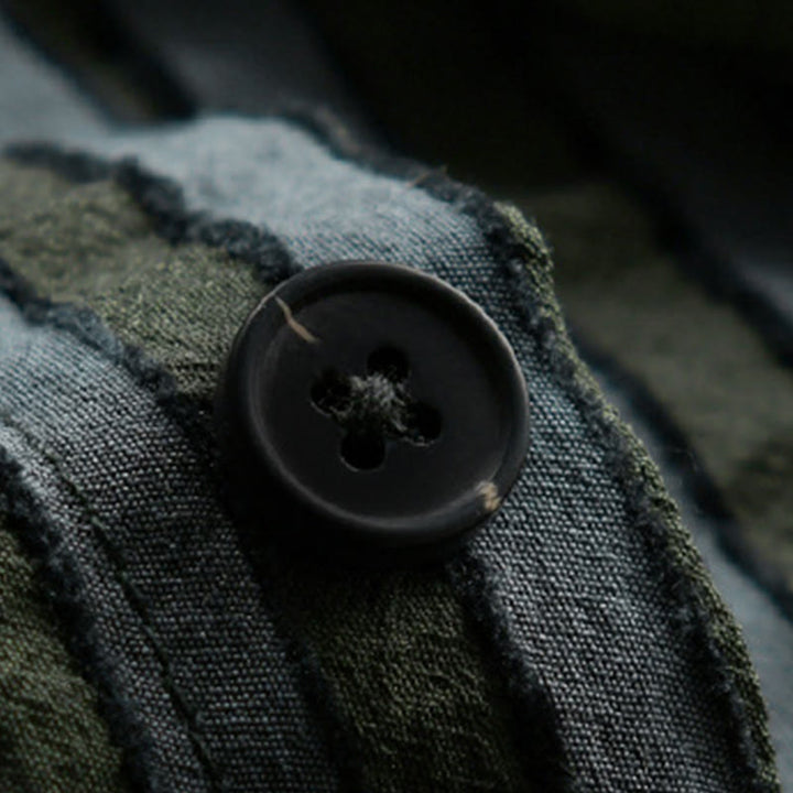 Camisa de algodón de manga larga con cuello alto, botones y rayas vintage para hombre de Buddha Stones - image 4