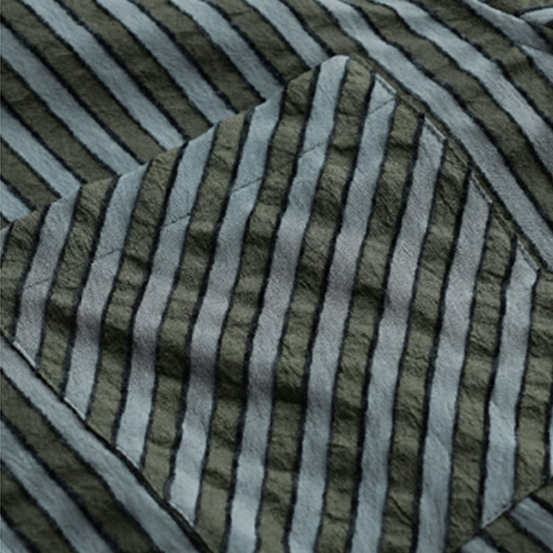 Camisa de algodón de manga larga con cuello alto, botones y rayas vintage para hombre de Buddha Stones - image 5