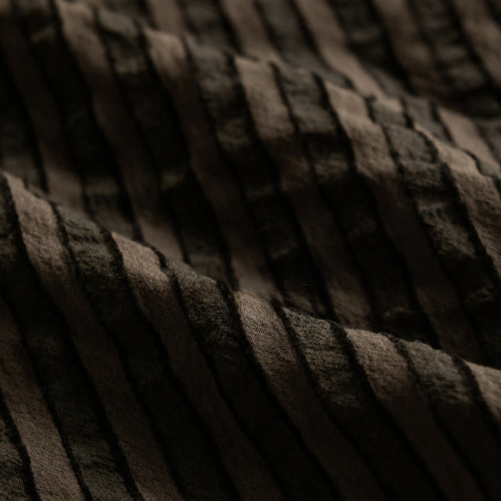 Camisa de algodón de manga larga con cuello alto, botones y rayas vintage para hombre de Buddha Stones - image 15