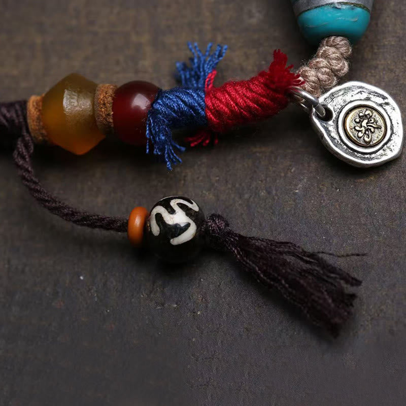 Collar con colgante de cuentas Dzi de cobre y turquesa con Buddha Stones para la suerte - image 3