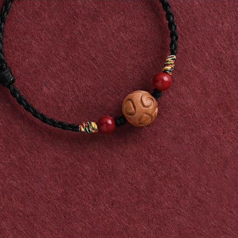 Pulsera de cuerda de madera de melocotón natural con Buddha Stones talladas y patrón auspicioso - image 14