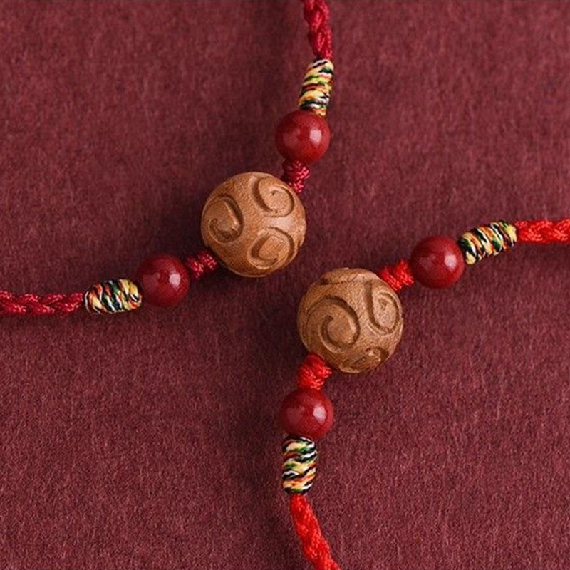 Pulsera de cuerda de madera de melocotón natural con Buddha Stones talladas y patrón auspicioso - image 11