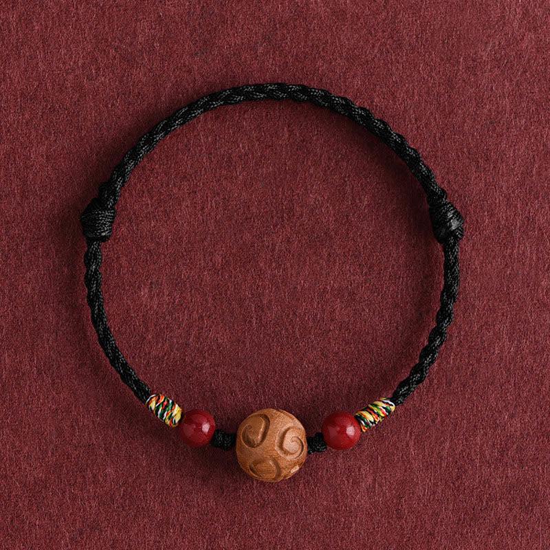 Pulsera de cuerda de madera de melocotón natural con Buddha Stones talladas y patrón auspicioso - Cuerda negra (circunferencia de la muñeca: 13-18 cm) - image 13
