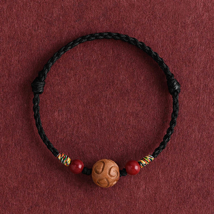 Pulsera de cuerda de madera de melocotón natural con Buddha Stones talladas y patrón auspicioso - Cuerda negra (circunferencia de la muñeca: 13-18 cm) - image 13
