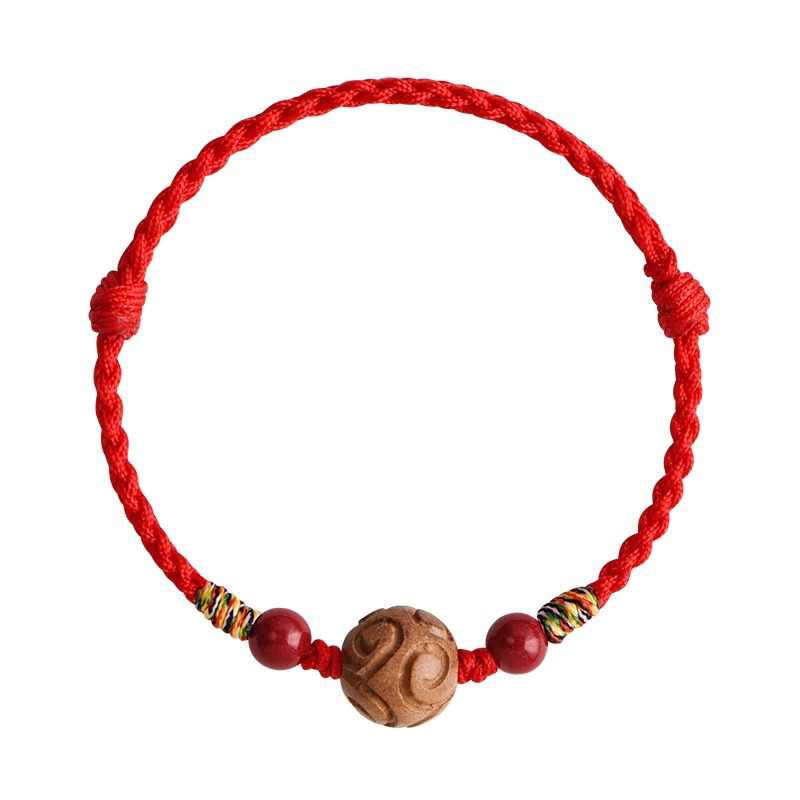 Pulsera de cuerda de madera de melocotón natural con Buddha Stones talladas y patrón auspicioso - image 5