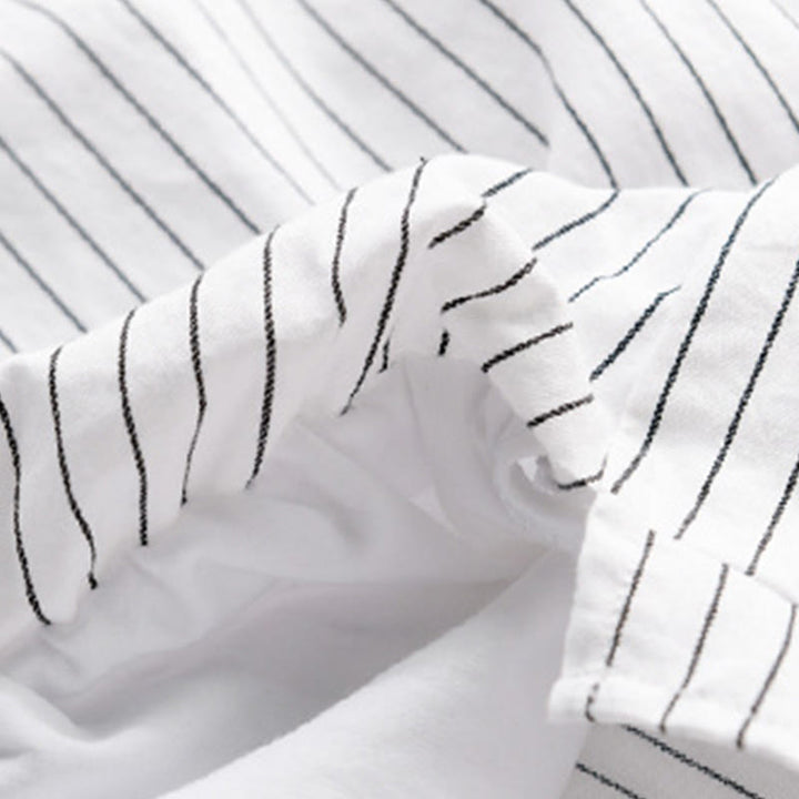 Camisa de algodón de manga larga con cuello alto y rayas 2 en 1 para hombre Buddha Stones Fall - image 5