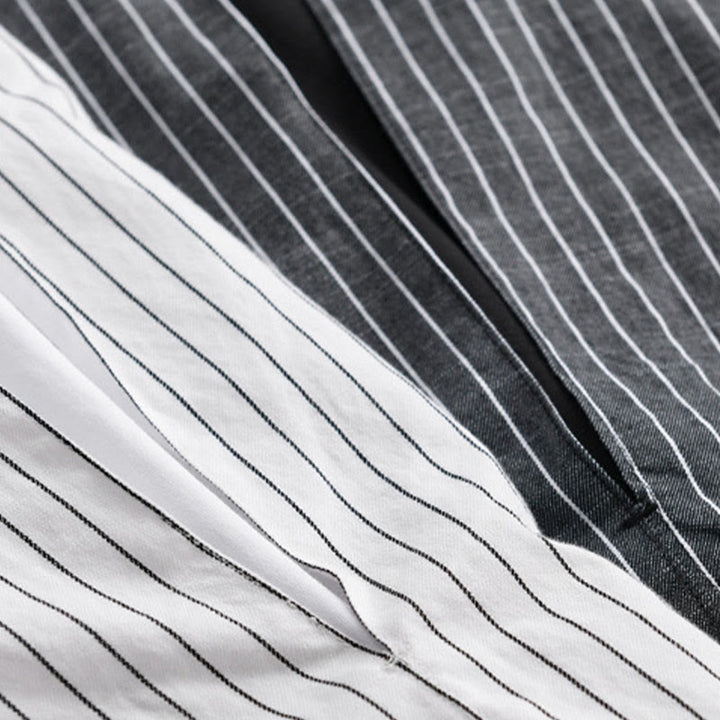 Camisa de algodón de manga larga con cuello alto y rayas 2 en 1 para hombre Buddha Stones Fall - image 18