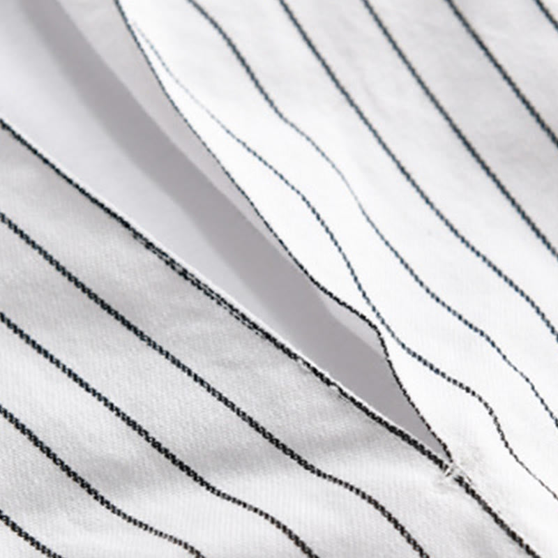 Camisa de algodón de manga larga con cuello alto y rayas 2 en 1 para hombre Buddha Stones Fall - image 4