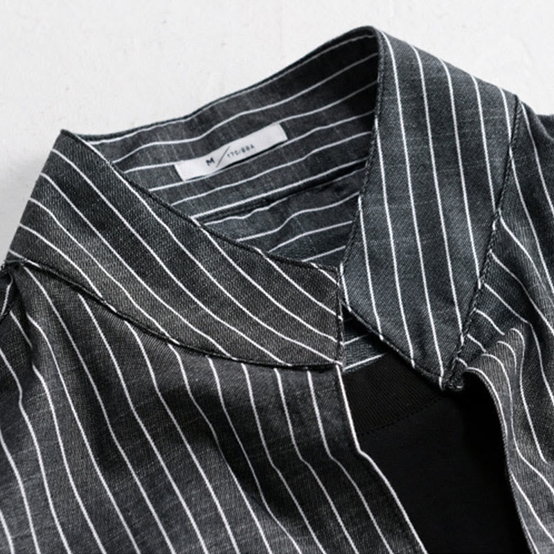 Camisa de algodón de manga larga con cuello alto y rayas 2 en 1 para hombre Buddha Stones Fall - image 11